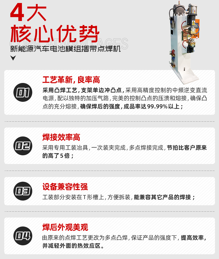 新能源汽車電池模組捆帶點(diǎn)焊機(jī)核心優(yōu)勢